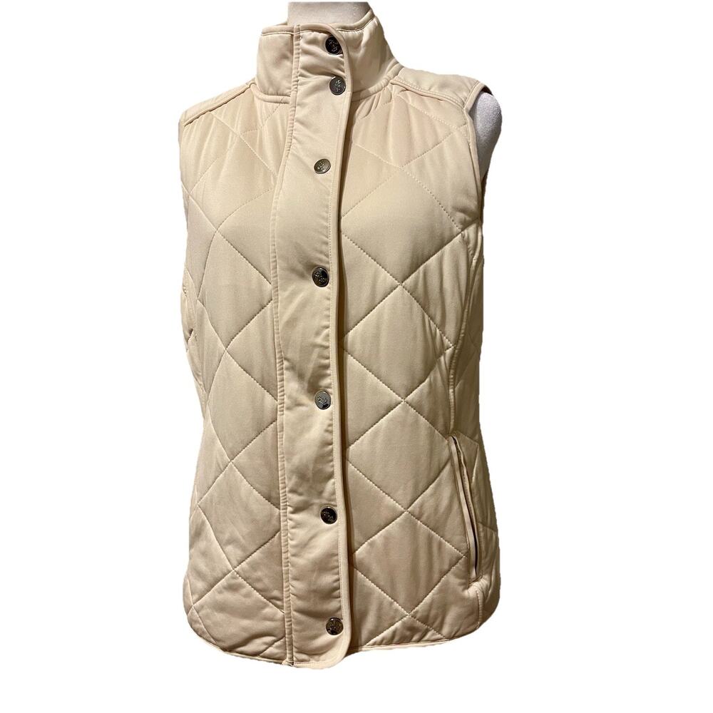 Lauren Ralph Lauren Womens Quilted Ivory Old Money Vest Full Zip Snap S
